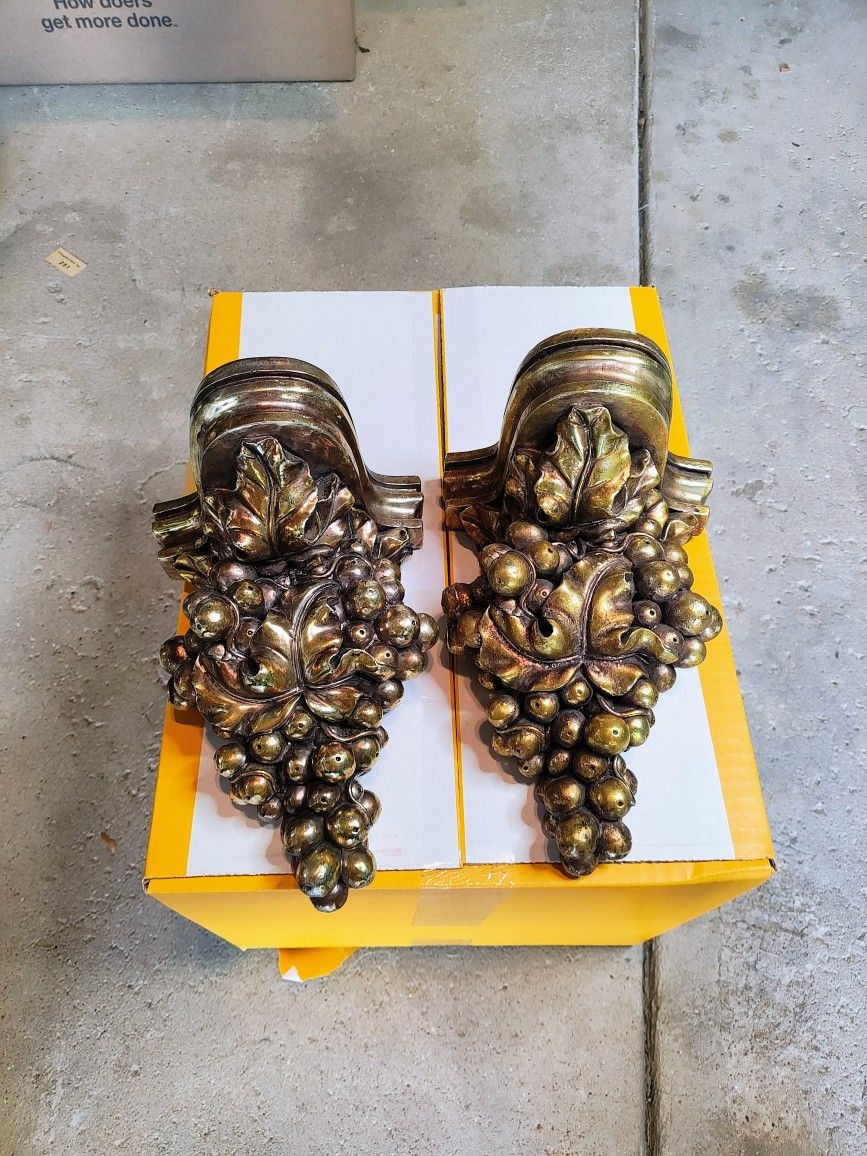Vintage Gold Grape Wall Sconces - Pair