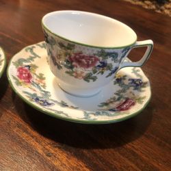 Royal Doulton Floradora Green Tea Cups And Bread And Butter Plate (s) TC1127 - Mint