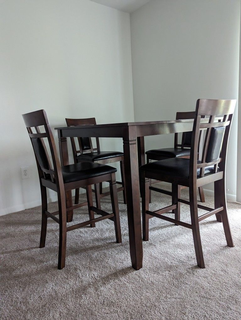 5PC Espresso Pub Height Wood Dining Set ~BRAND NEW~