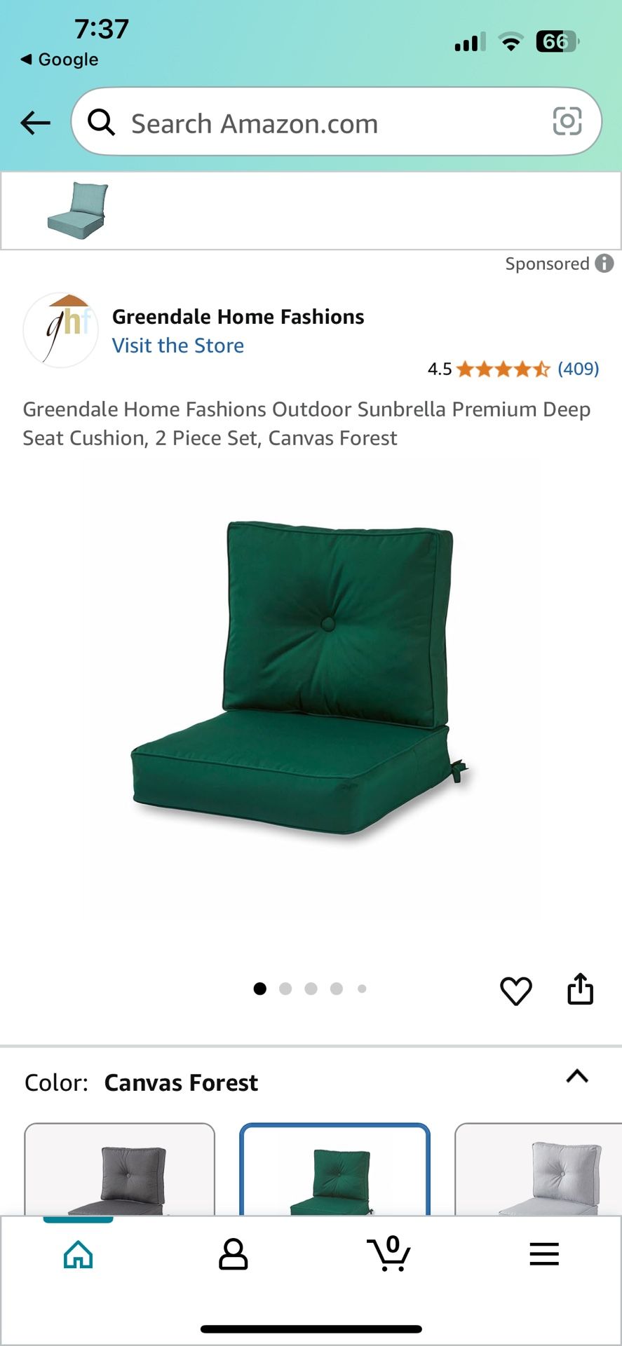 Greendale Home Fashions Outdoor Sunbrella Premium Deep Seat Cushion