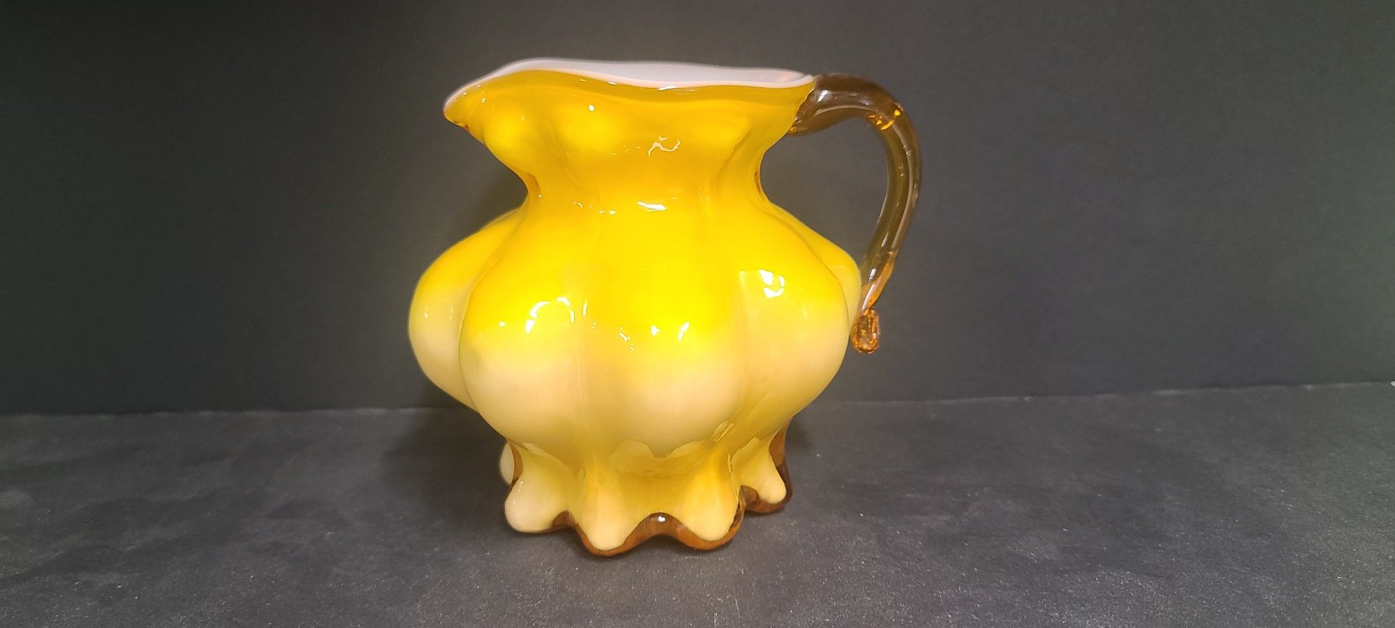 Beautiful Vintage Kanawha Yellow And White Glass Pitcher