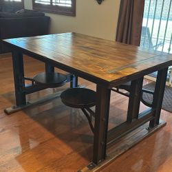 Very Nice Wooden Table With Four Swivel Seats