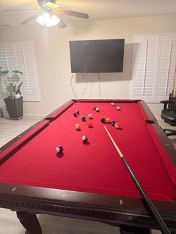 Pool Table with Balls and Cue