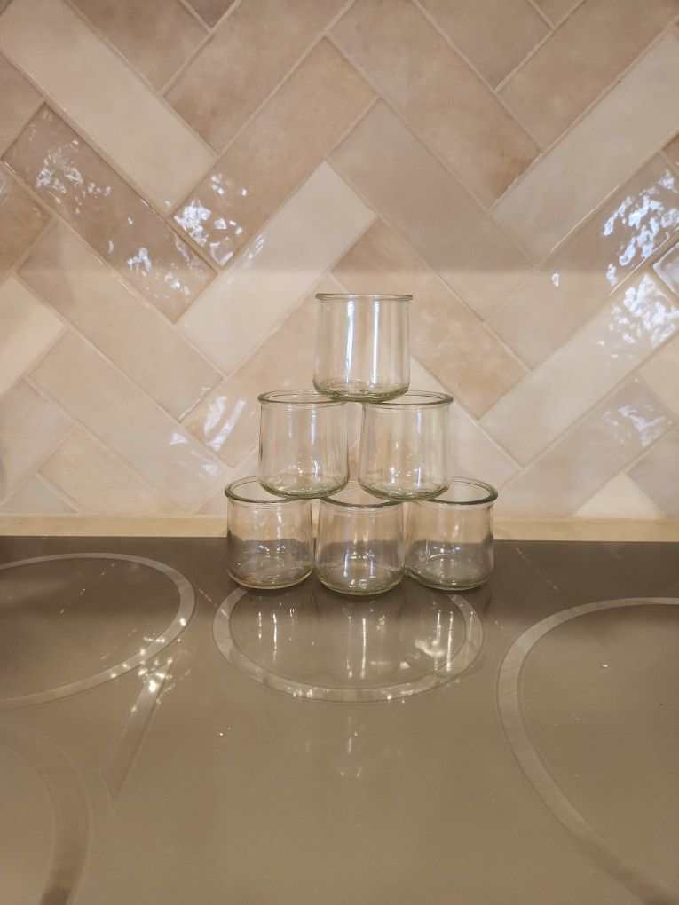 Crafts: 50 Oui yogurt glass containers good for weddings, showers, fill with sand and add tea lights, small flower arrangement