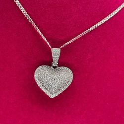 Heart Shaped Pendant With Chain - 925 Silver W/ CZ