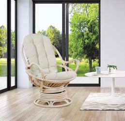 Swivel Rocker Chair in Linen Fabric with White Wash Frame