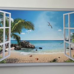 Two Canvas Ocean Beach Pictures - Framed Wall Art