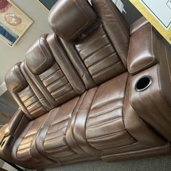 Backtrack Real Leather Brown Power Reclining Sofa /P
