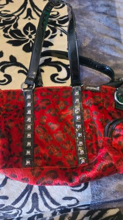 Sourpuss RED fuzzy Cheetah Leopard Purse Rockabilly Purse Bag