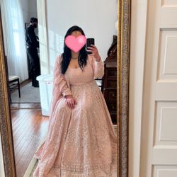 LASHKARAA - Blush Pink Thread Embroidered Anarkali  