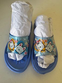 Kids Blue Slide Sandals with Cartoon Print
