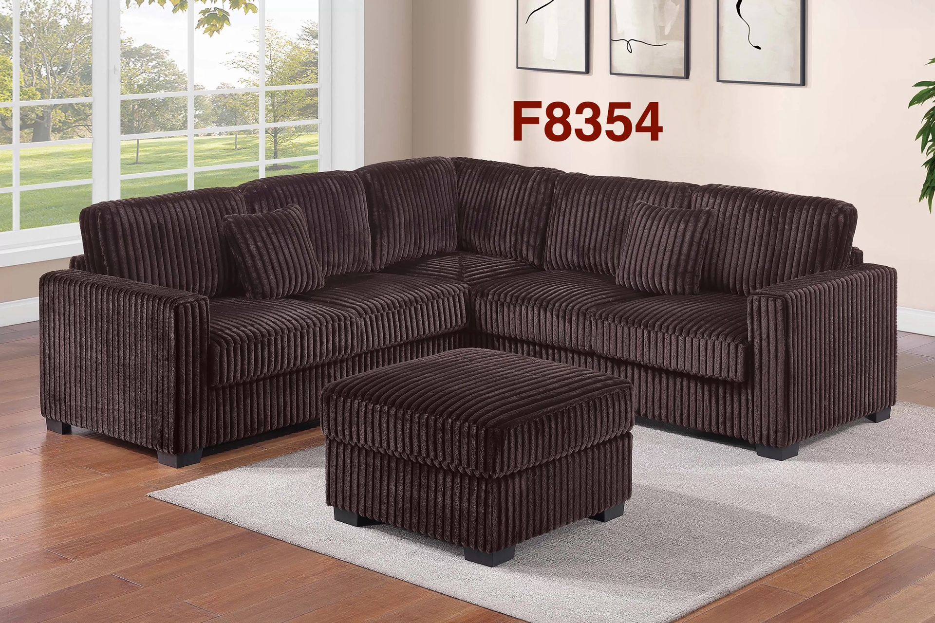 BROWN CORDUROY SECTIONAL WITH OTTOMAN. FINANCING AVAILABLE