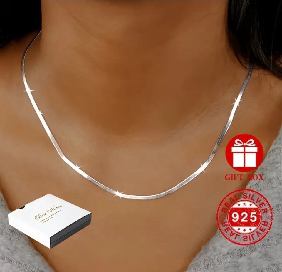 925 sterling, silver 17” hypoallergenic, gold plated, flat hip-hop style necklacem
