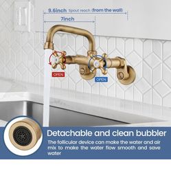 Airuida Wall Mounted Kitchen Faucet Antique Brass Tap for Kitchen Sink 6 Inch(15cm) Spout Reach 6 “ K 11 g $40