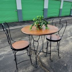 Beautiful Table Two Chair Refinished Wood ,metal Frame 