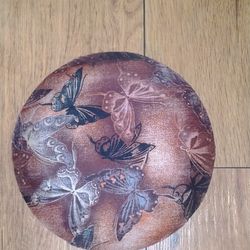 Vintage 8" Reverse Decoupage Butterfly Glass Plate – Fabric Backed Artisan Decor