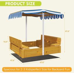 Sandbox w/ Adjustable Canopy Storage Bottom Liner Wooden Sand Pit Bench