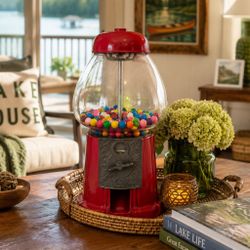 Vintage large Gum Ball Machine Table Decor Fun Centerpiece Glass Heavy Retro Red Globe kitsch PopArt Nostalgic, Game Room, Collectible,
