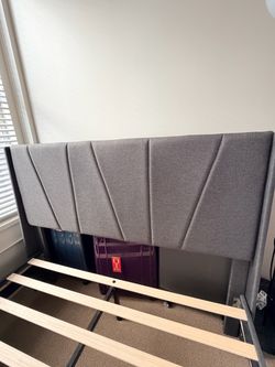 NEED GONE TODAY!! Gray Upholstered Platform Bed Frame with Geometric Headboard