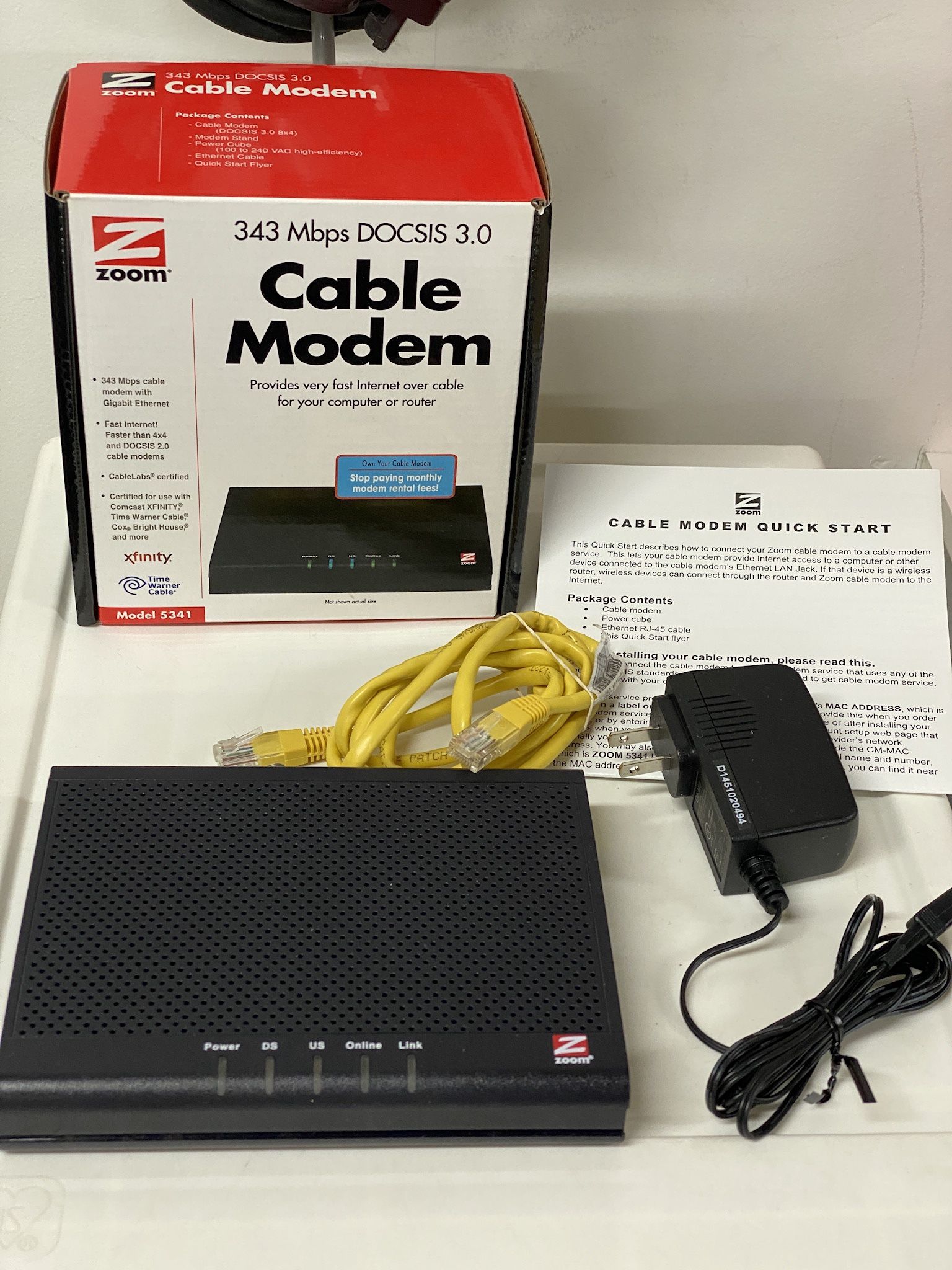 Zoom Cable Modem Model 5341 343 Mbps 5341J DOCSIS 3.0 5341-00-03J