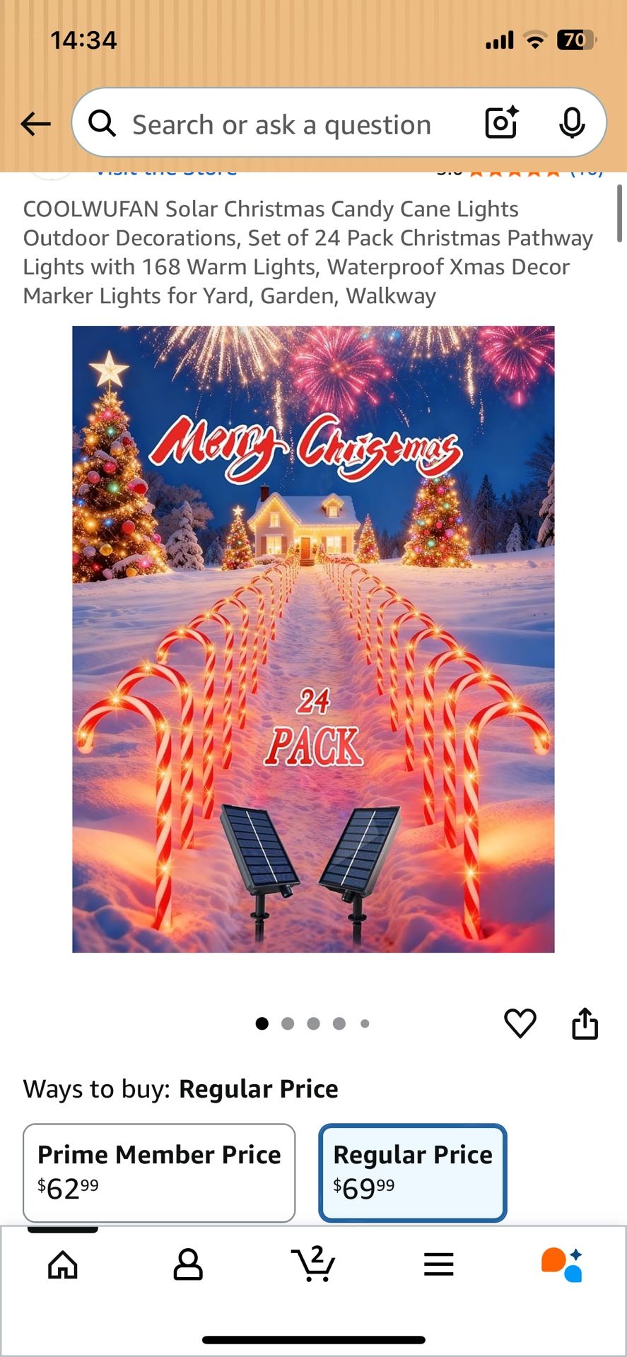 COOLWUFAN Solar Christmas Candy Cane Lights Outdoor Decorations, Set of 24 Pack Christmas Pathway Lights with 168 Warm Lights, Waterproof Xmas Decor M