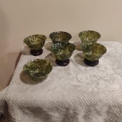 Chinese Splash Jade Foot Bowls Set