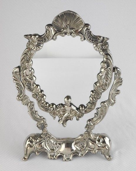 Vintage Ornate Angel Cherub Swivel Vanity Mirror