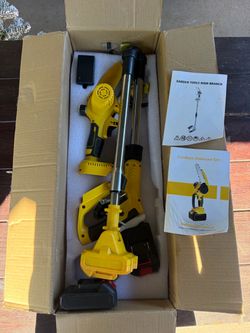 21V Cordless Battery Pole Chainsaw Set w/ Chainsaw Attachment Yellow Black