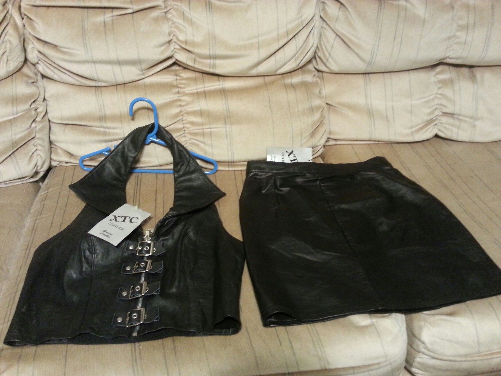 XTC real leather top and skirt set. Special deal if you take XTC leather maid outfit as well. All three items for $90.