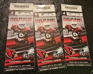3 vintage ticket stubs Cardinals vs. Eagles Fitzgerald 700 career reception game (9/23/12)