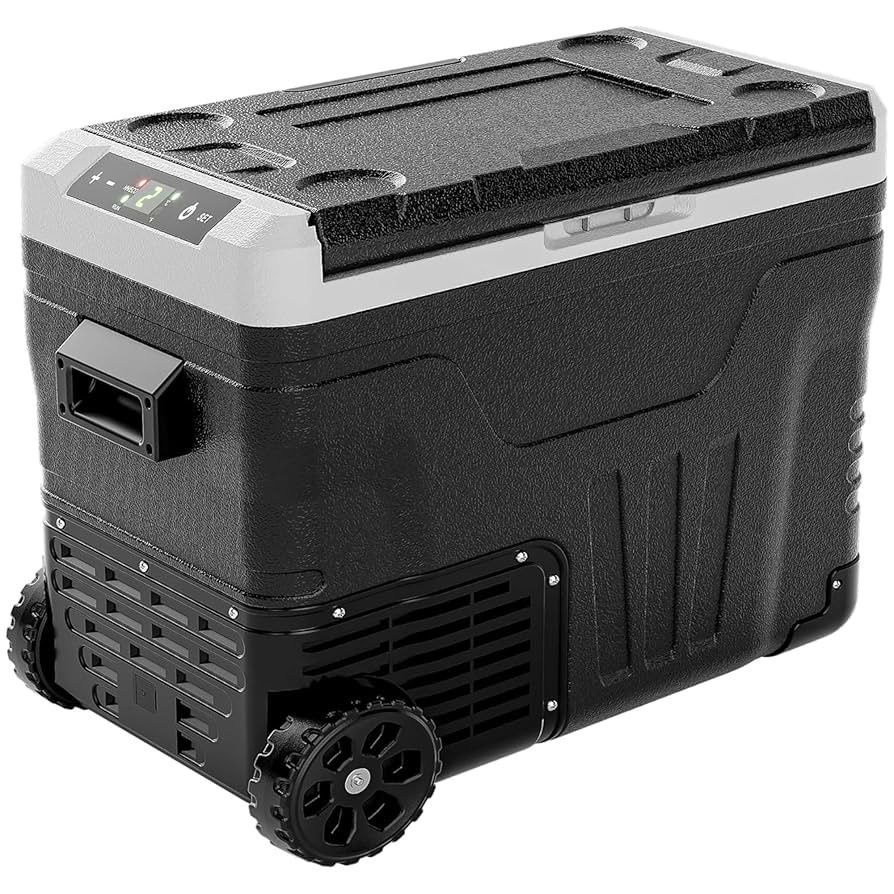 EUHOMY 12 Volt Refrigerator, 53QT(50L) Electric Cooler, Portable Freezer 12V/24V DC 100-240V AC, 12V Fridge -4℉~68℉, 12V Cooler with Wheels & 2 Basket