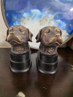 (2) Bronze Labrador Retriever Bookends  Dog Heads Mounted Heavy