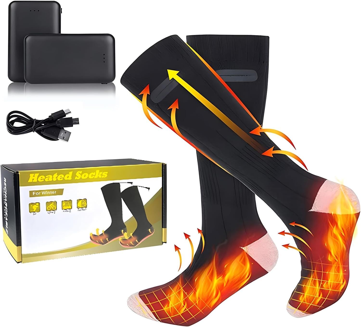 Heated Socks for Men Women, 4000mAh Rechargeable Electric Battery Thermal Socks, Winter Washable Foot Warmer with 3 Heat Settings for Camping, Skiing,