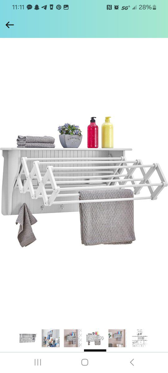 Brand New Danya B Accordion Clothes Drying Rack, Retractable, Wall Mounted Towel Rack and Hooks for Clothes and Towels for use in Laundry Room or Gara