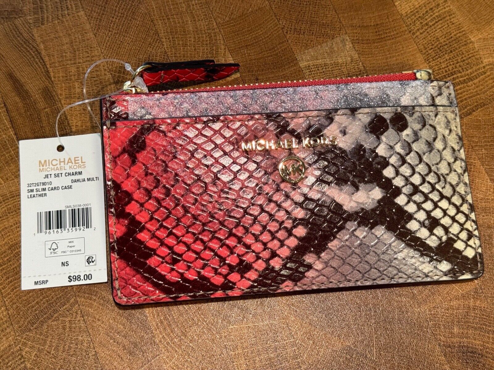 Michael Kors MK Jet Set Python Snakeskin Embossed Slim Card Case Leather Wallet 