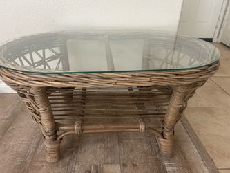 Rattan Coffee Table with Oval Glass Top
