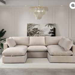 Modular Cloud Couch Sectional FREE DELIVERY! 🚚 Beige 5 Piece Set With Storage OTTOMAN 