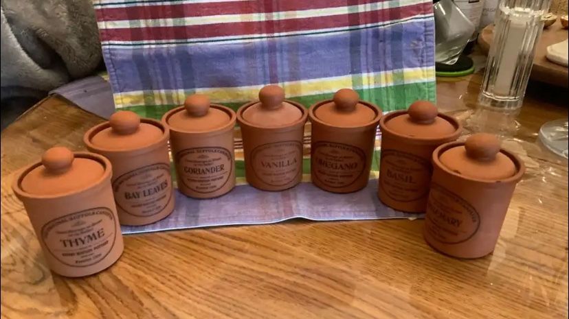 Set of 7 Original Suffolk Collection Terracotta Spice Jars – Farmhouse Chic!