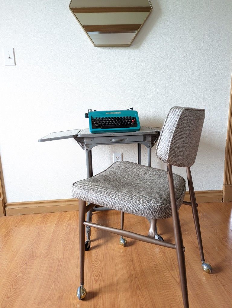 Vintage MCM Grey Rolling Tanker Desk Chair by Virtue Bros