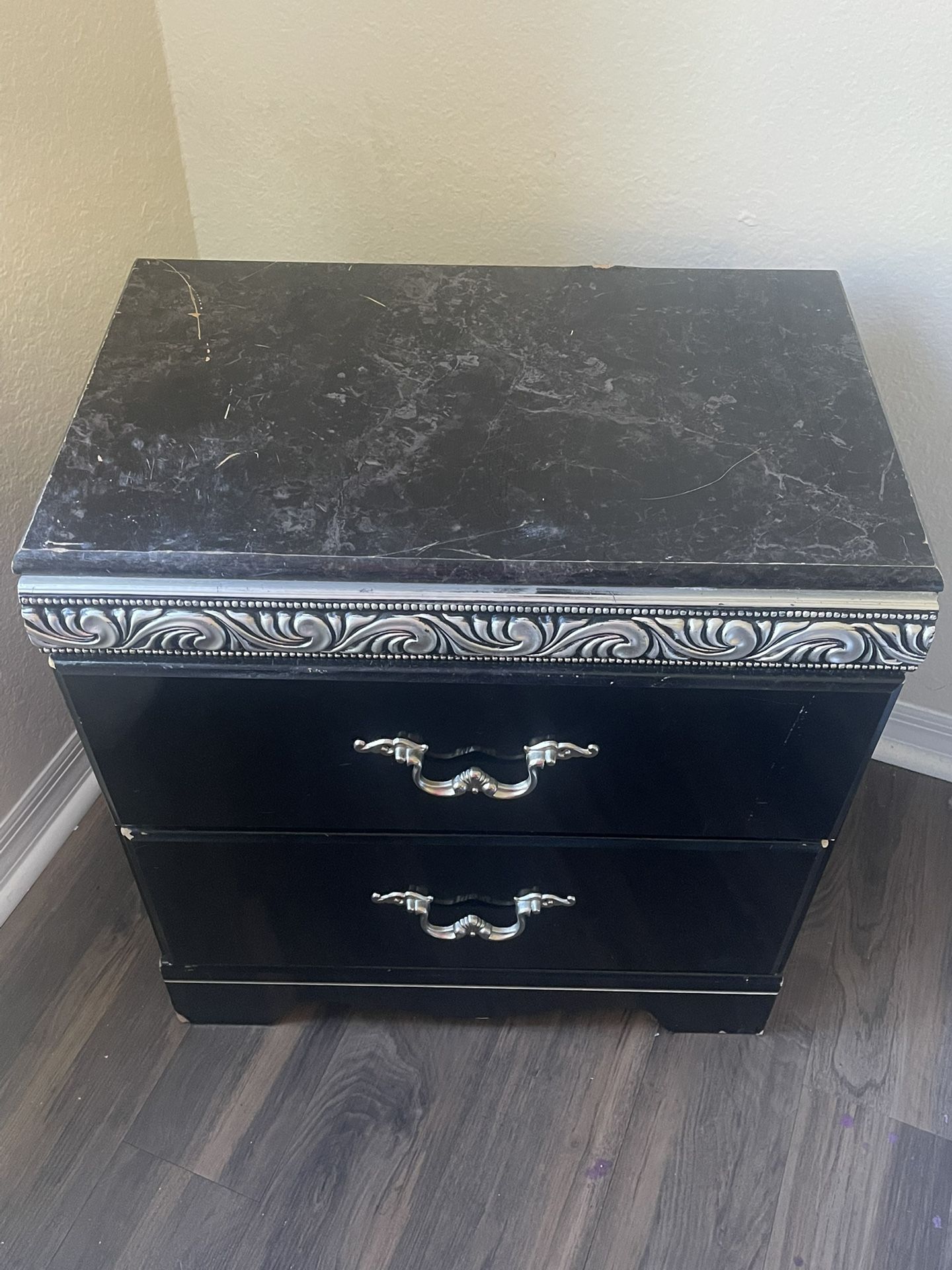Black & Silver Ashley 2 Drawer Nightstand 