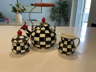 Mackenzie Childs Tea Kettle And Cream And Sugar