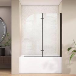 48" Frameless Pivot Tub Shower Door Clear Glass Matte Black