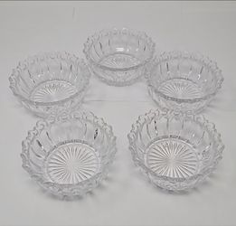 Vintage Set of 5 Clear Paneled Glass Dessert Bowls