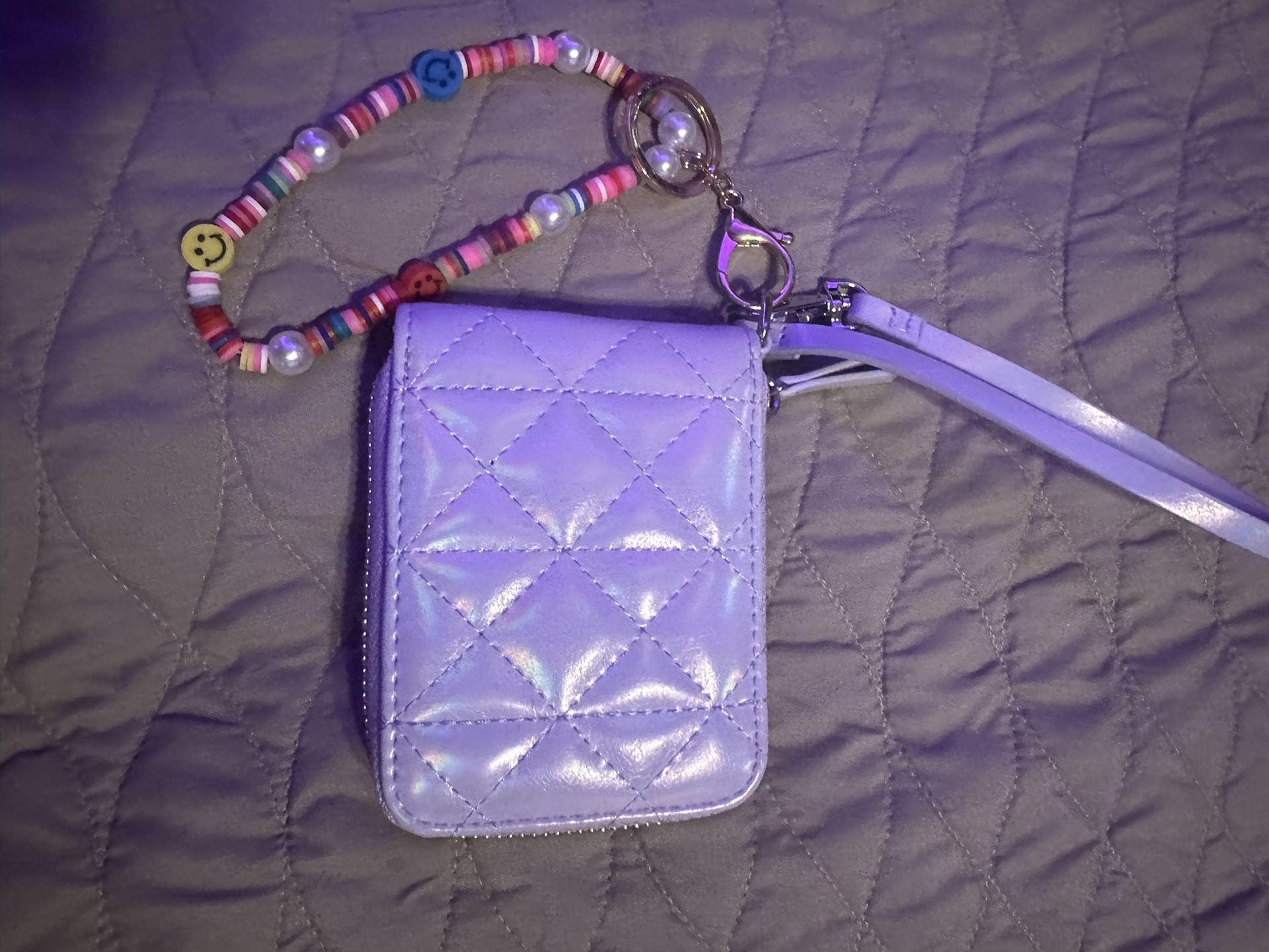 Cute Purple, Iridescent Wristlet With Chain