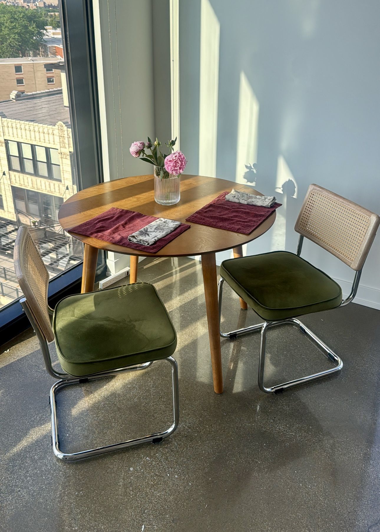Solid Wood Round Dining Table Set – Includes 2 Chairs, Great Condition