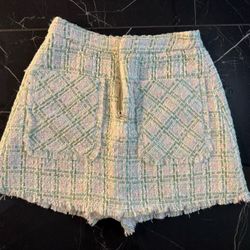 Brand New. Zara Textured Tweed Mini Skort Green Pink XS