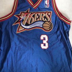 Men’s Allen Iverson rare Vintage Embroidered Blue Jersey Sz Medium