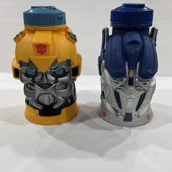 Transformers Bumblebee Optimus Prime Head Plastic Cup Mug Yellow Hasbro 2012 
