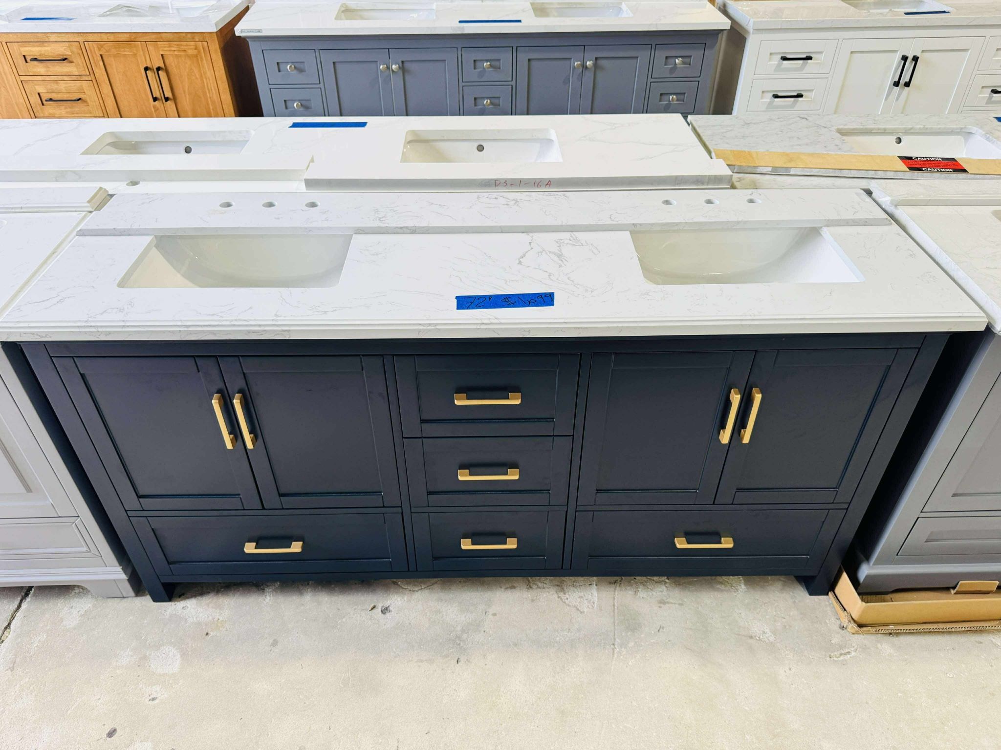 72 in. Double Sink Bath Vanity in Navy Blue with White Top $1099