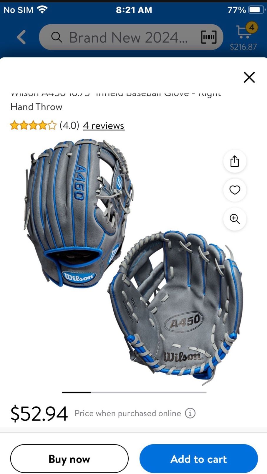 Brand New Wilson Infield Glove 10.75" WBW Baseball Right Hand Youth